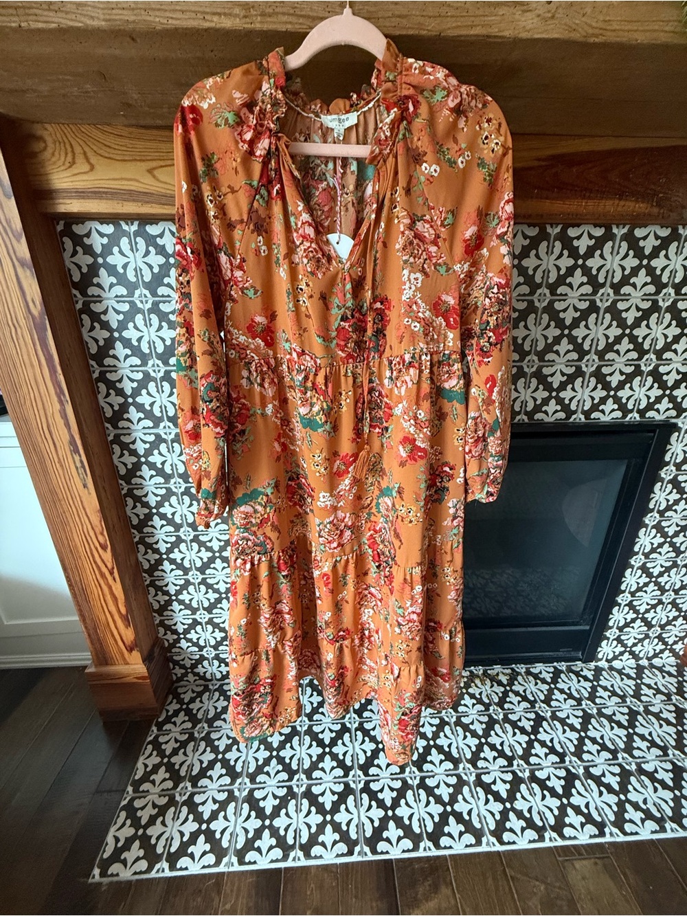 Umgee Rust Orange Floral Midi Dress NWT
